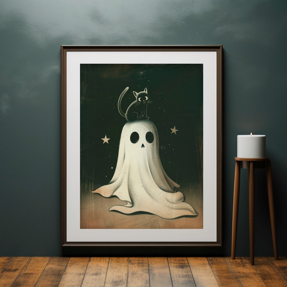 Black Cat Sitting On Ghost Halloween Spooky Dark Academia Poster - Image 2