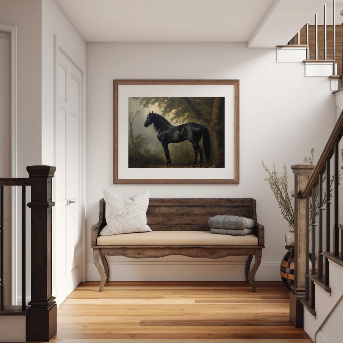 Antique Black Horse Wall Art Print, Rustic Farmhouse - Image 4