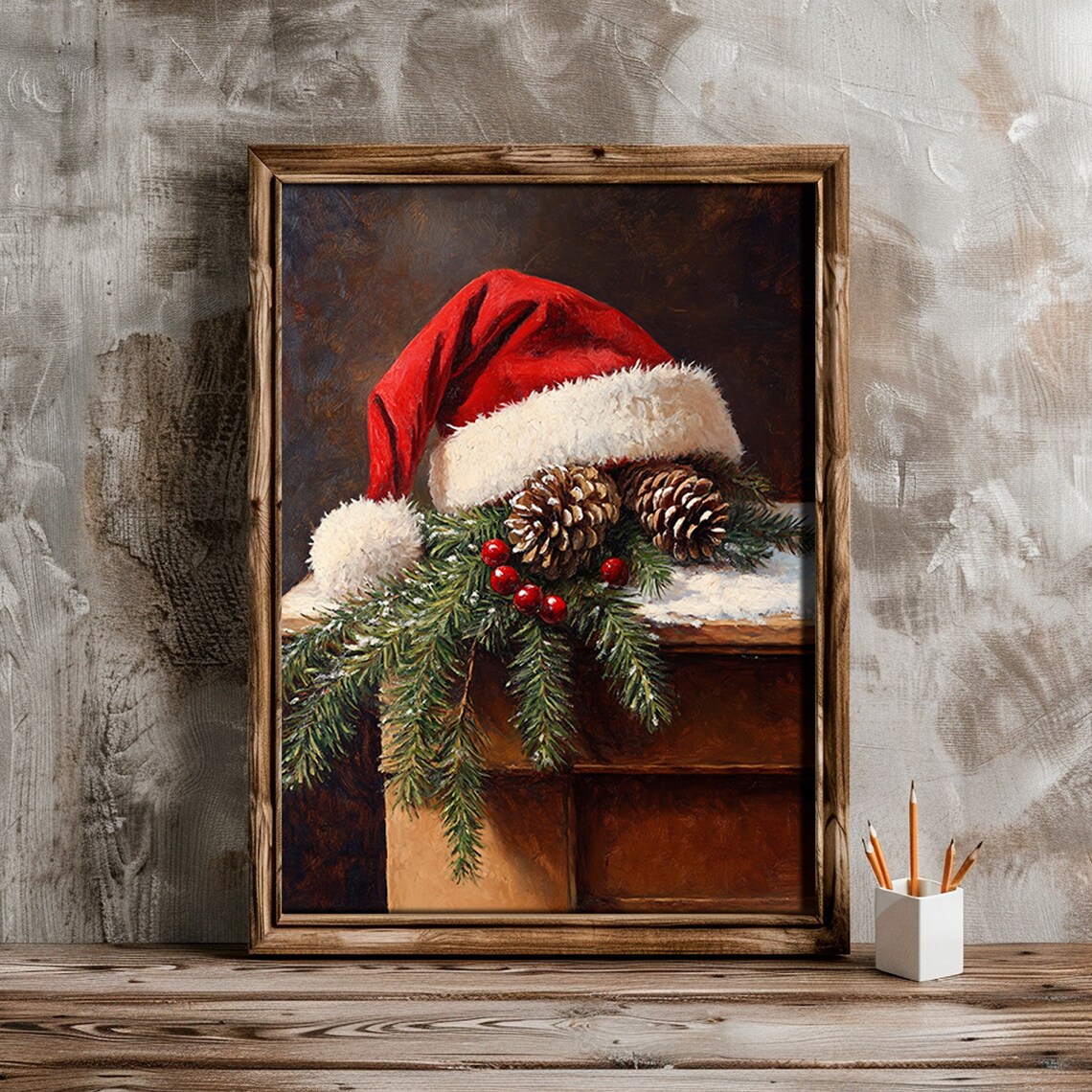 Vintage Christmas Santa Hat Art Print, Farmhouse Decor - Image 3