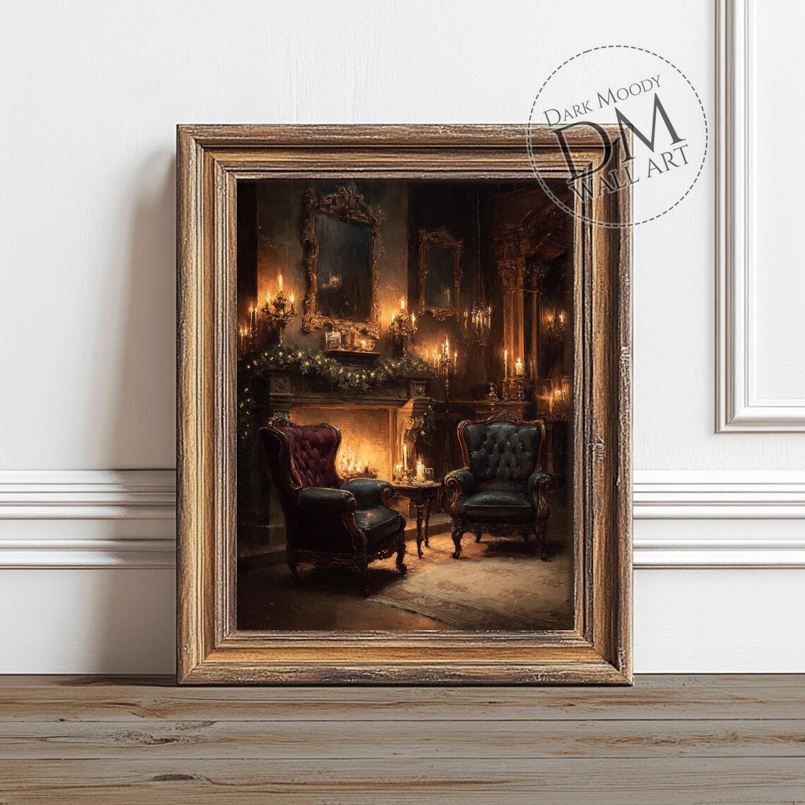 Victorian Fireplace Art Print, Cozy Christmas Decor