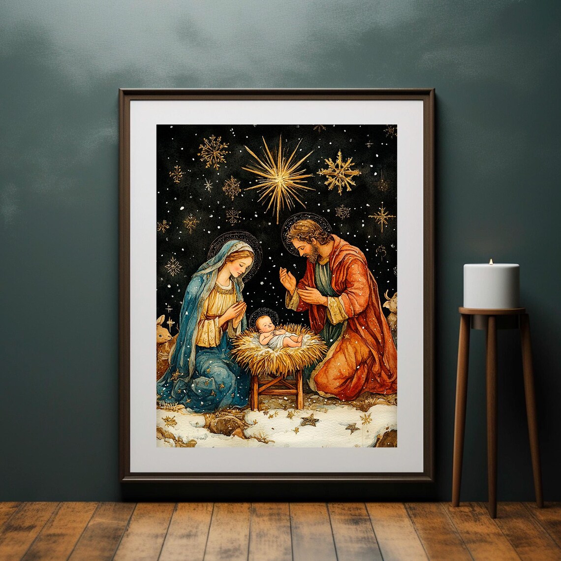 Nativity Scene Birth of Baby Jesus Vintage Art Print - Image 4