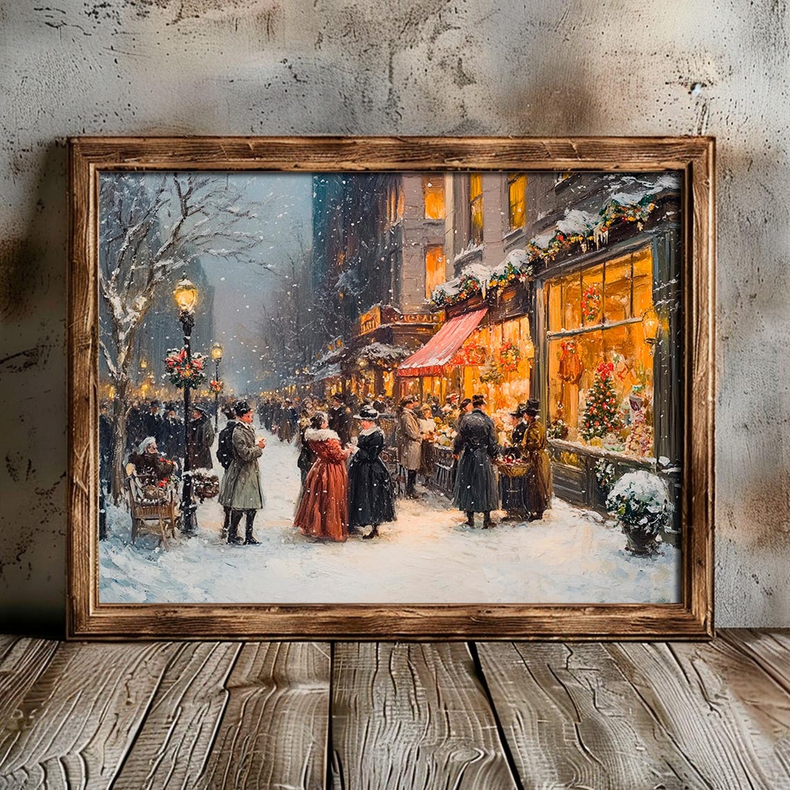 Vintage Christmas Village Wall Art Victorian City Town Street During Christmas Winter Snowy Painting Print - Image 5