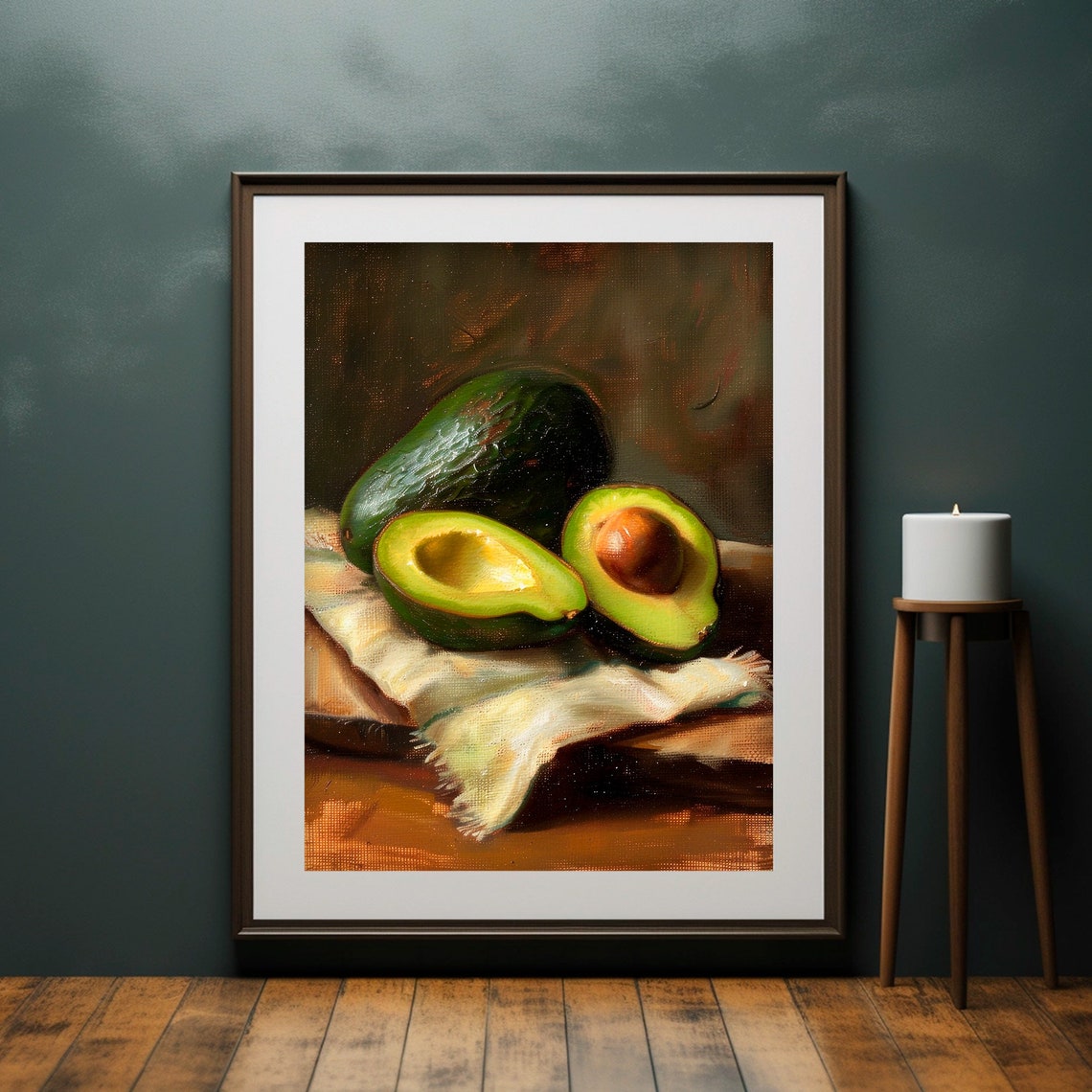 Avocado Print Moody Kitchen Wall Decor Dark Still Life Painting Rustic Farmhouse Vegetable Wall Art - Image 5