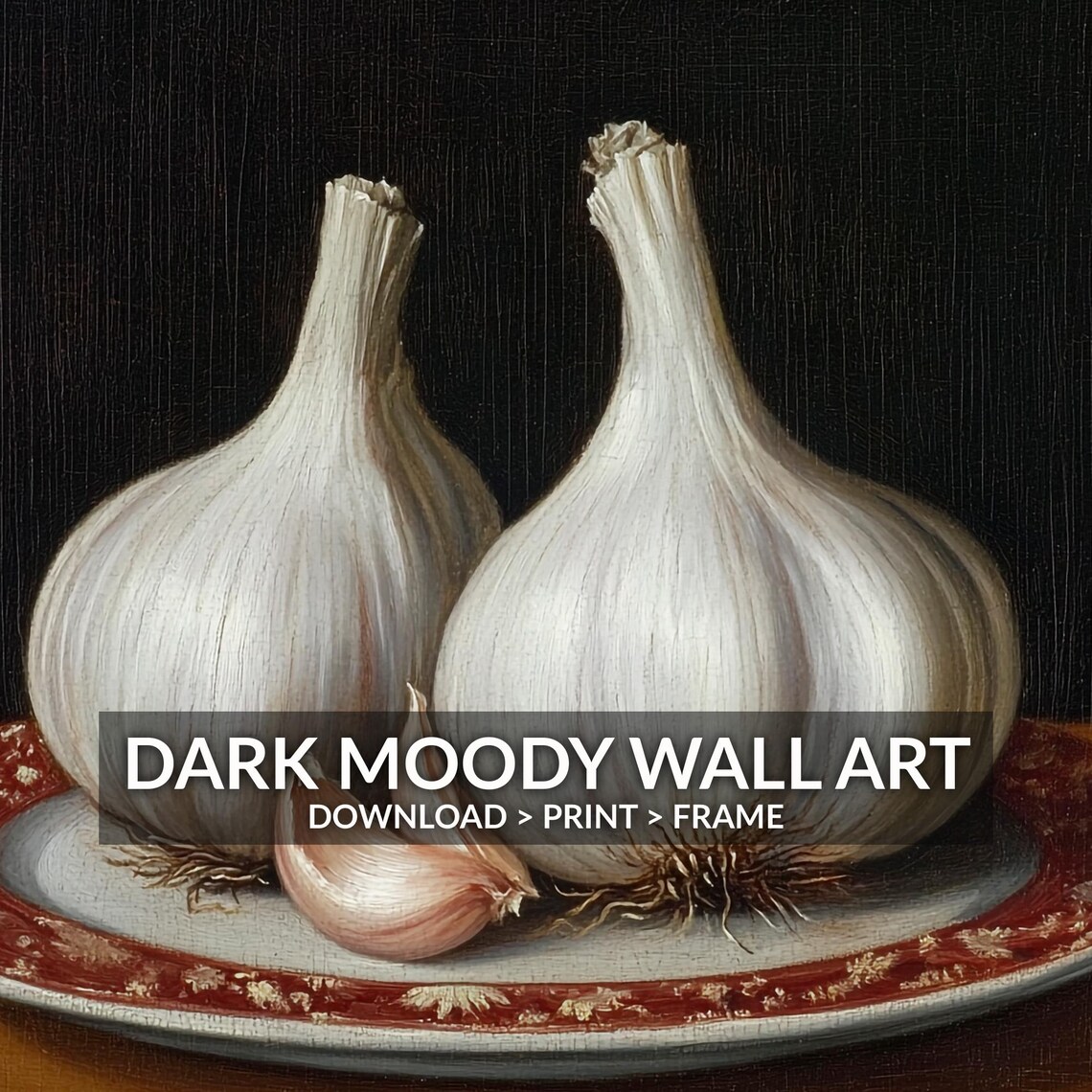Country Kitchen Rustic Decor Garlic Still Life Print - Image 6