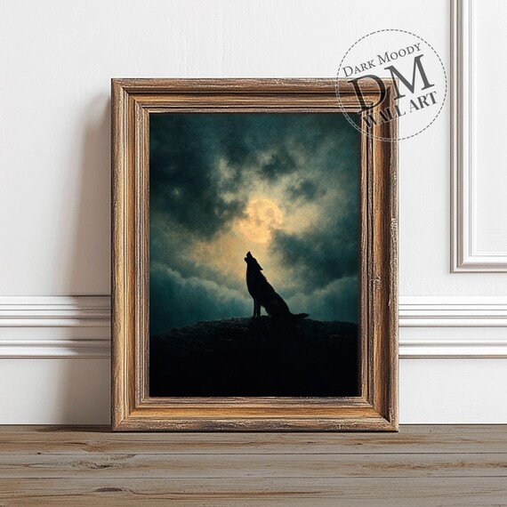 Halloween Wolf Wall Art Gothic Full Moon Animal Silhouette