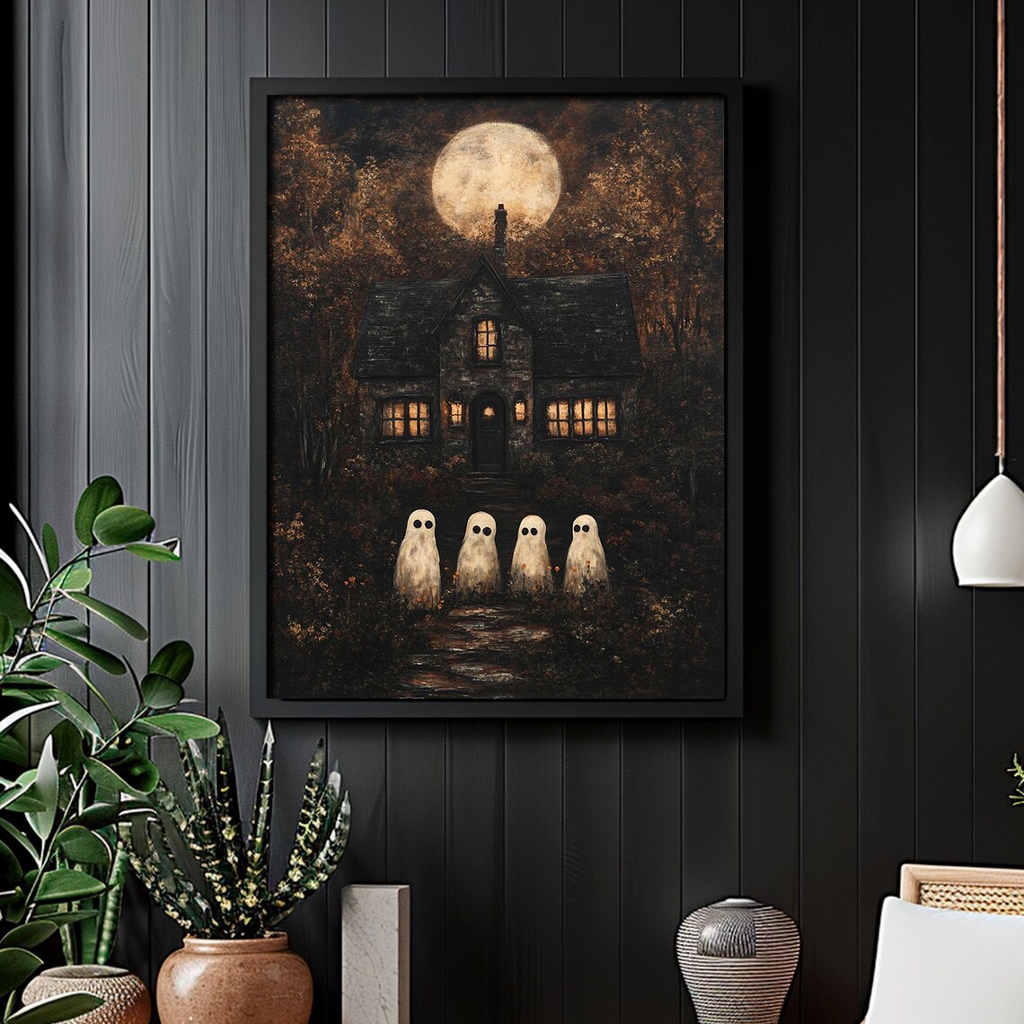 Dark Cottage With Ghosts Halloween Art Print - Image 6