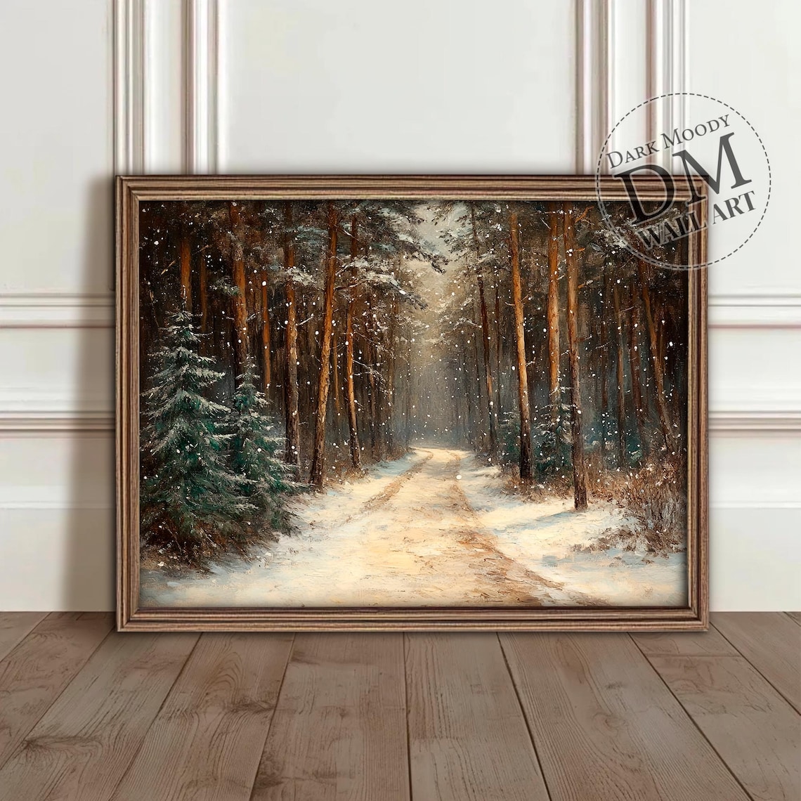 Vintage Winter Pine Forest Art Print, Rustic Christmas Decor