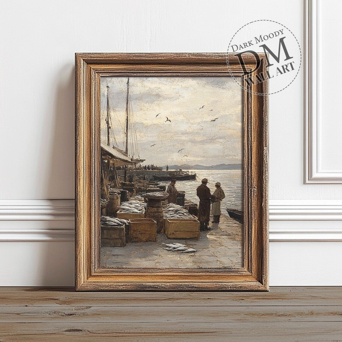 Vintage Fishing Harbor Poster Print, Coastal Market