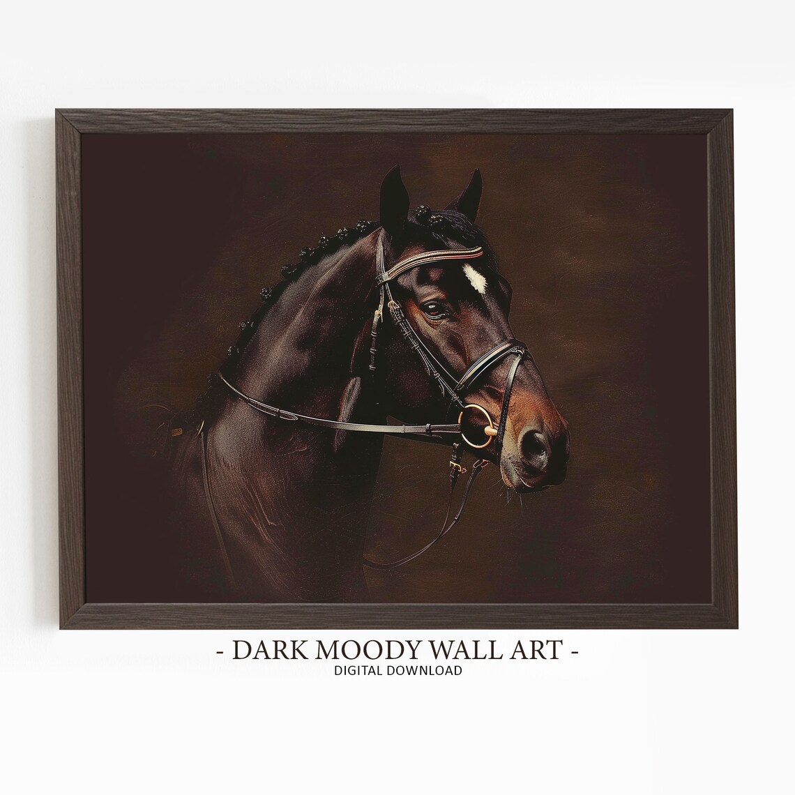 Dark Horse Portrait, Moody Equestrian Art Print