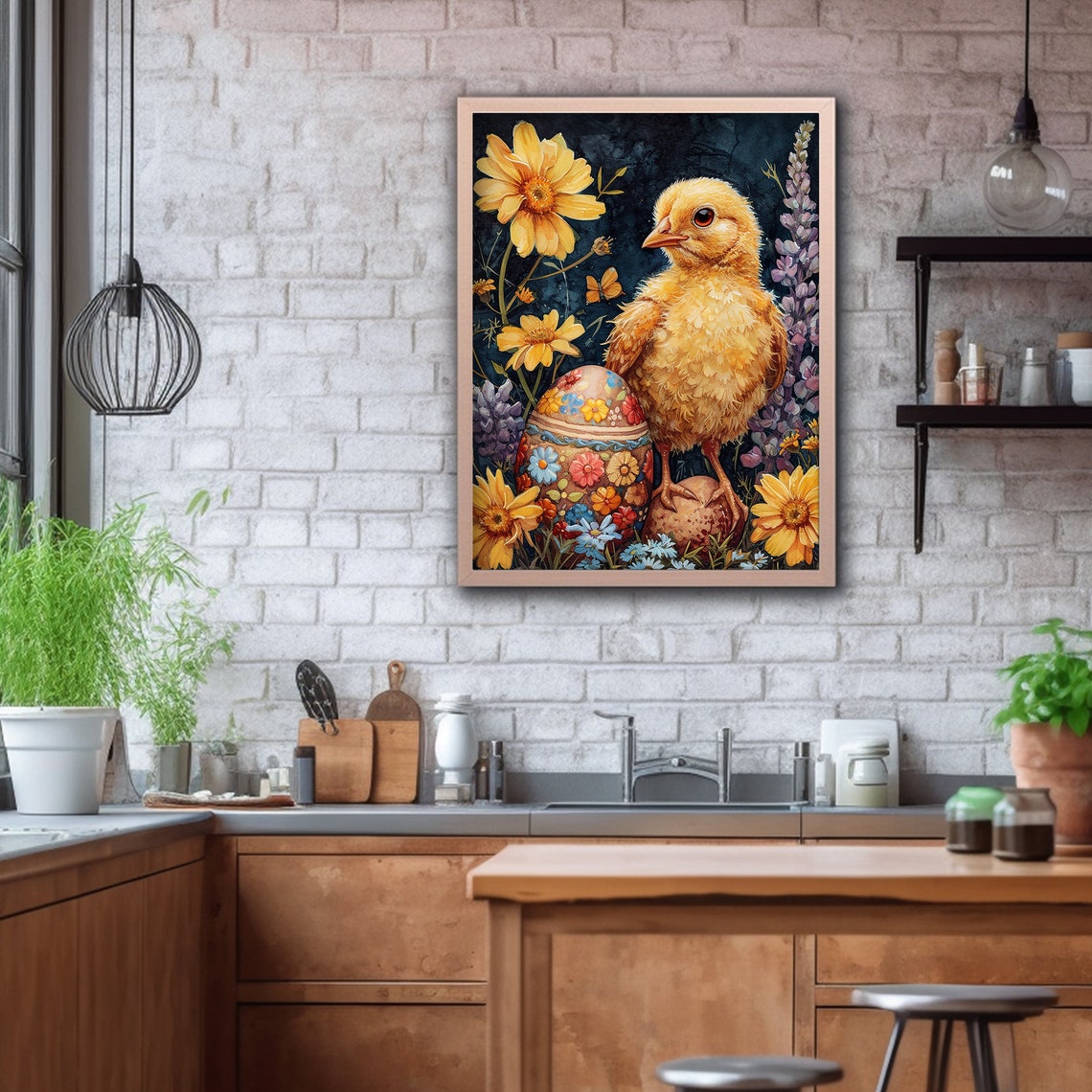 Easter Chick Prints Spring Wall Art Rustic Decor Moody Watercolor Painting - Image 4