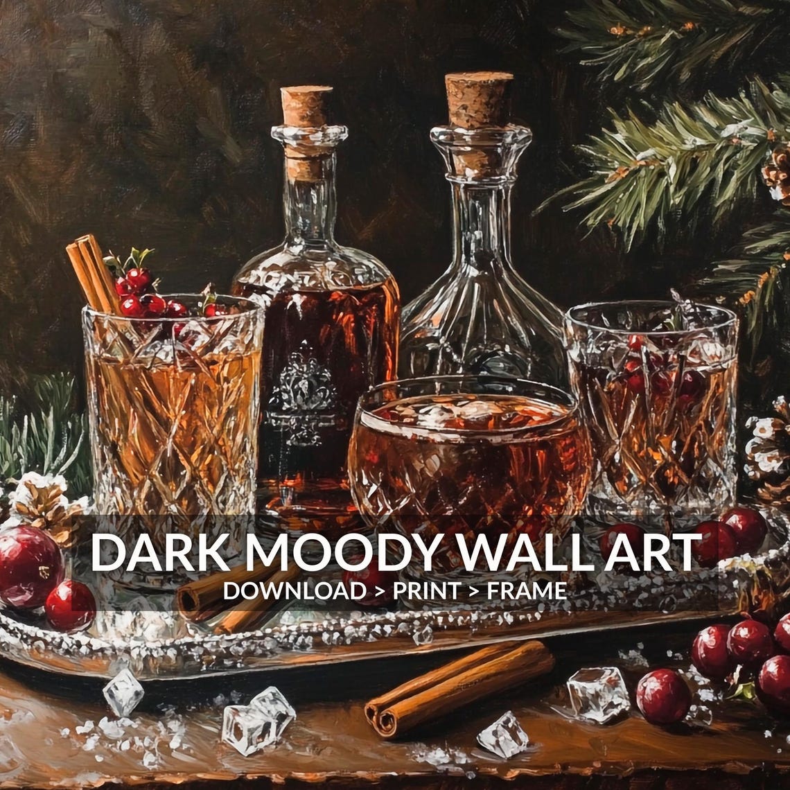 Whiskey Decanters Tray Cranberries Cinnamon Pine Moody Poster - Image 6