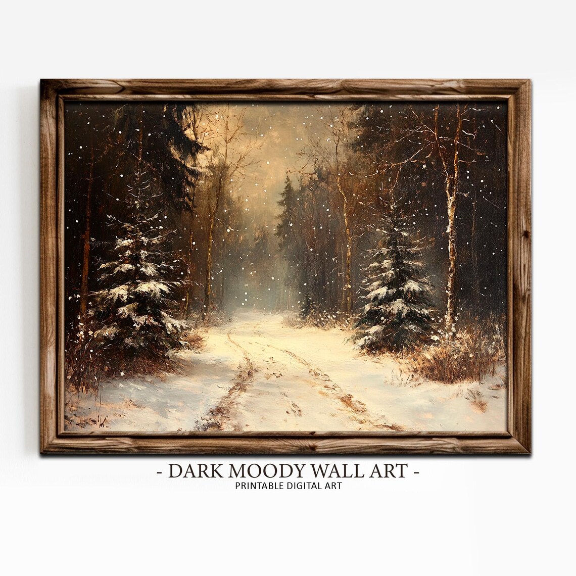 Vintage Moody Snowy Dark Forest Landscape Print - Image 4