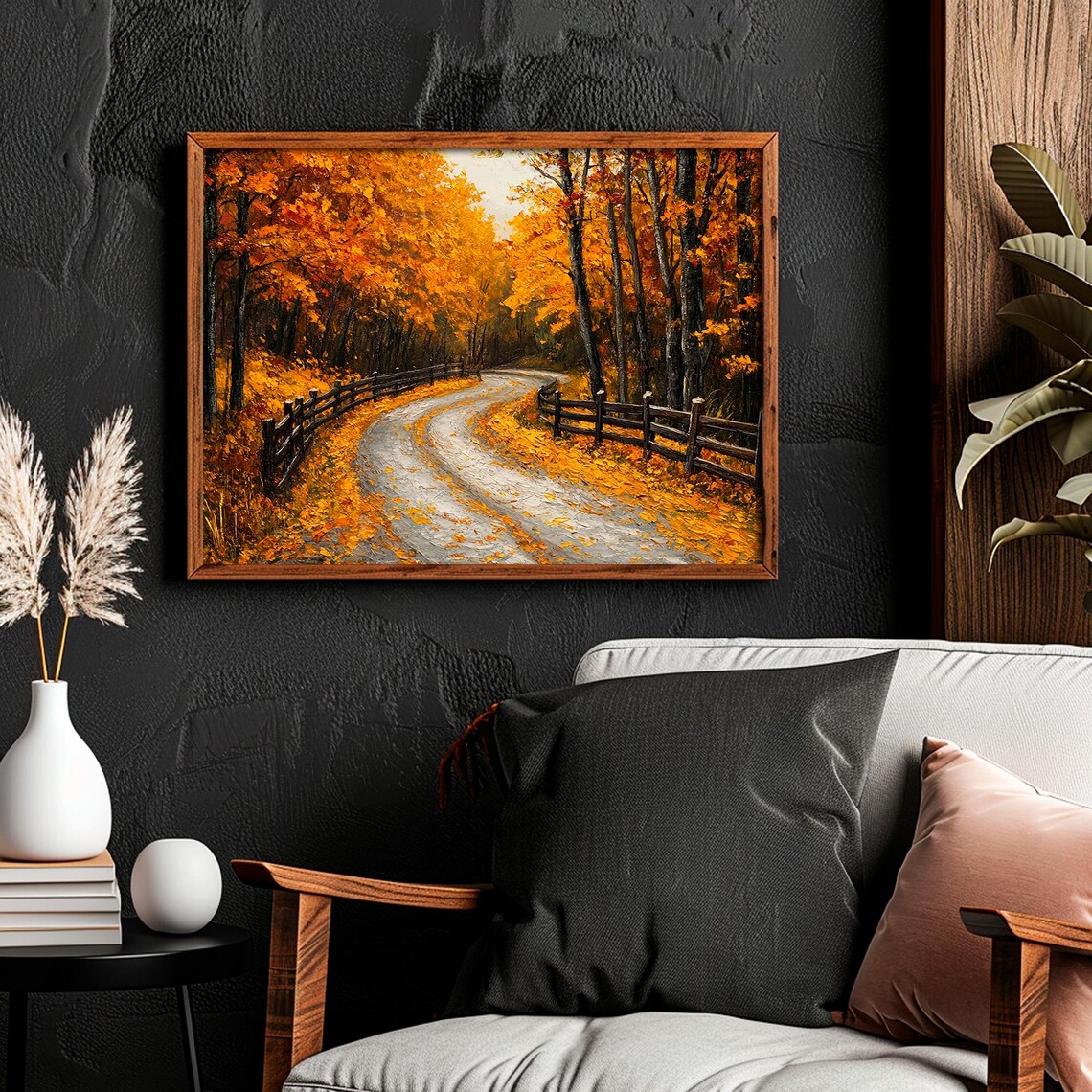 Winding Country Road Through Golden Autumn Forest Rustic Fall Landscape Poster - Image 4
