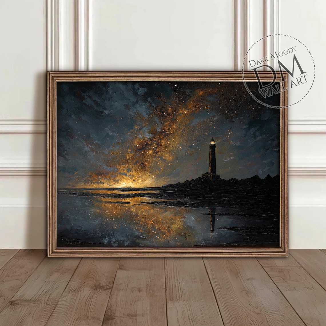 Starry Night Lighthouse - Cosmic Gothic Seascape Art Print
