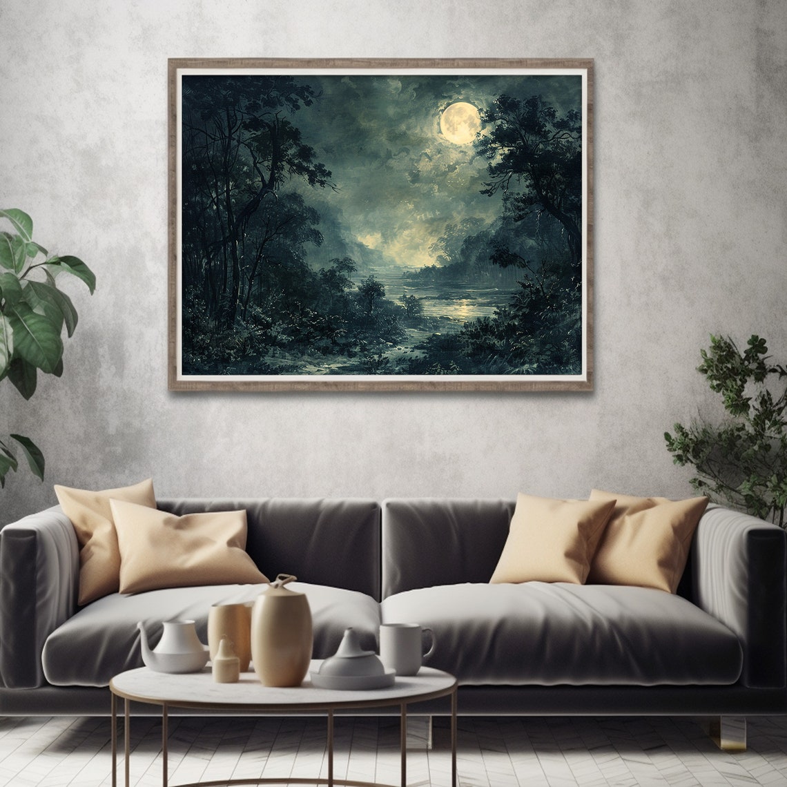 Full Moon Print Dark Moody Moonlight Painting Moody Landscape Art Wall Art - Image 5