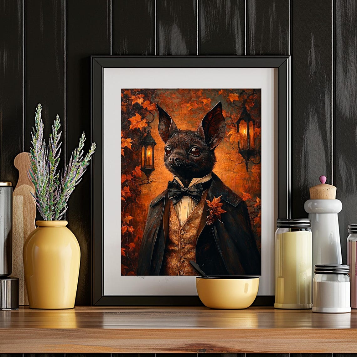 Victorian Bat Gentleman Autumn Lantern Portrait Halloween Wall Art - Image 4