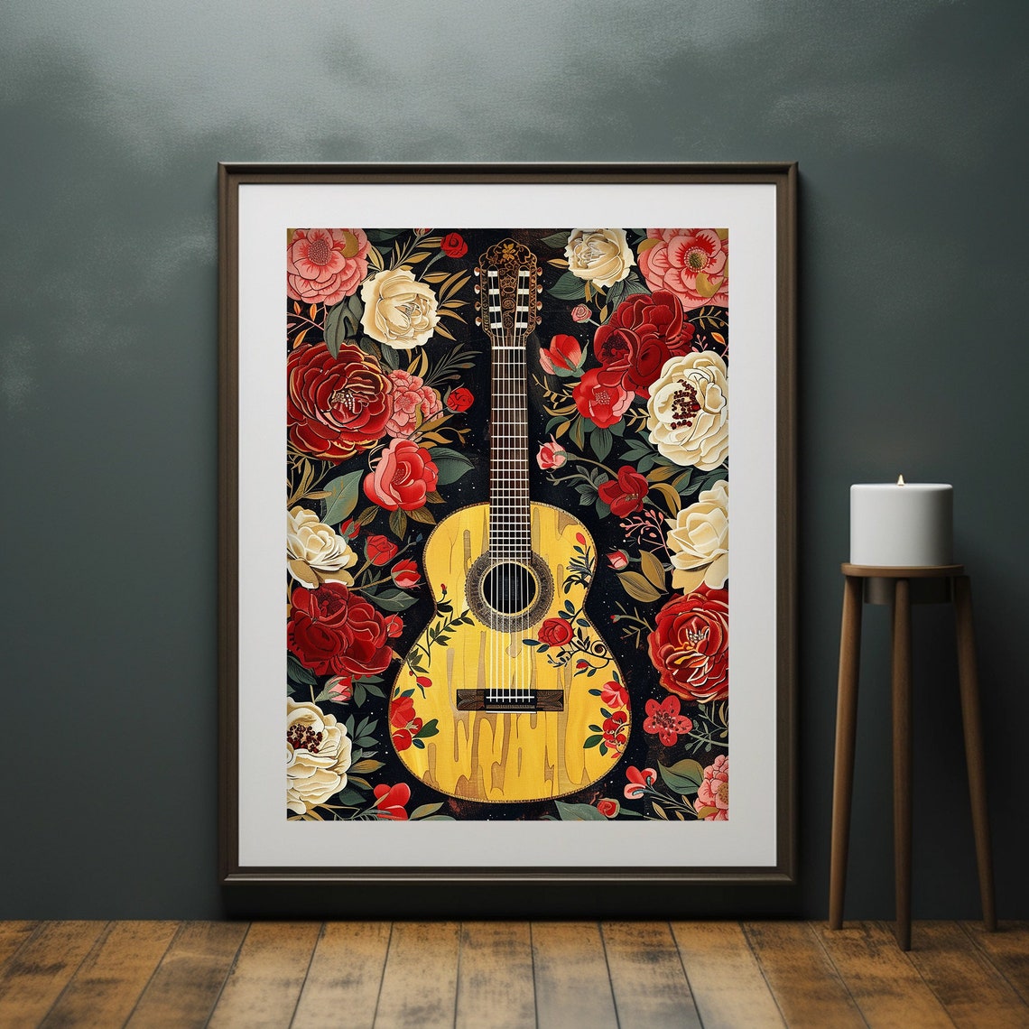 Classical Guitar Red Roses Dark Floral Music Painting Poster - Image 6