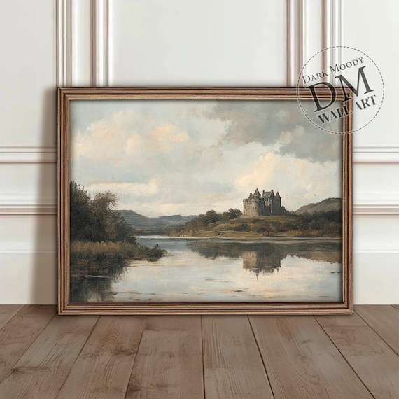 Castle On The Lake Mirror Reflection Vintage Oil Painting Art Poster