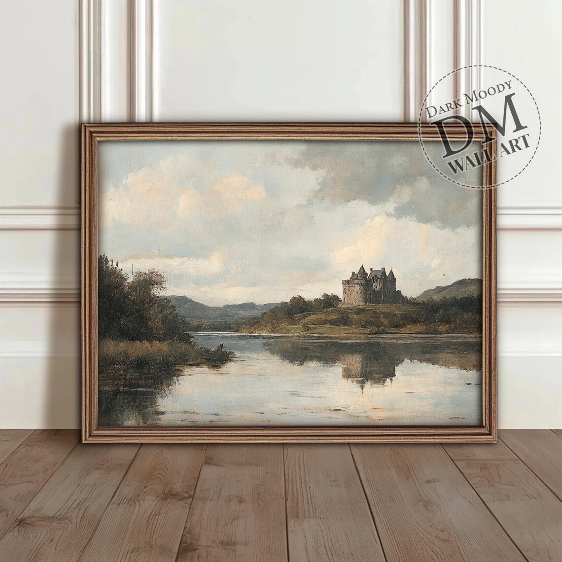 Castle On The Lake Mirror Reflection Vintage Oil Painting Art Poster