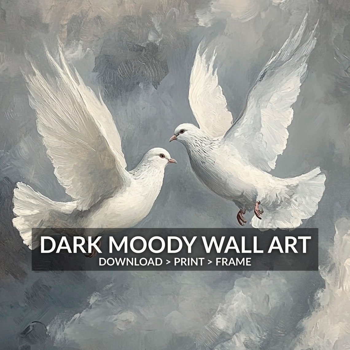 Two White Doves in Flight Stormy Sky Symbol of Love and Peace Poster - Image 6