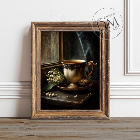 Vintage Teacup Art Print, Moody Still Life
