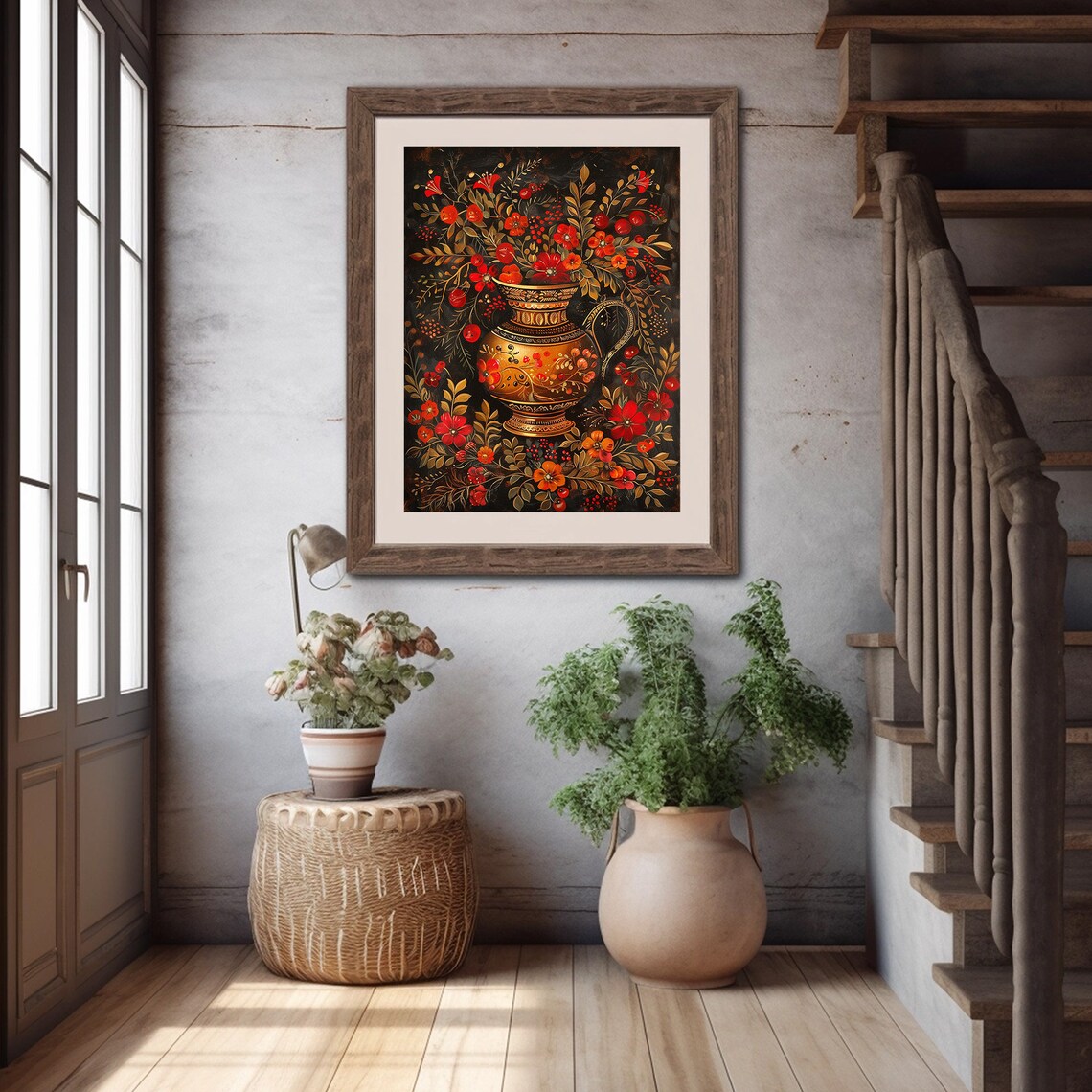 Khokhloma Floral Vase Russian Folk Art Red Gold Painting Poster - Image 4