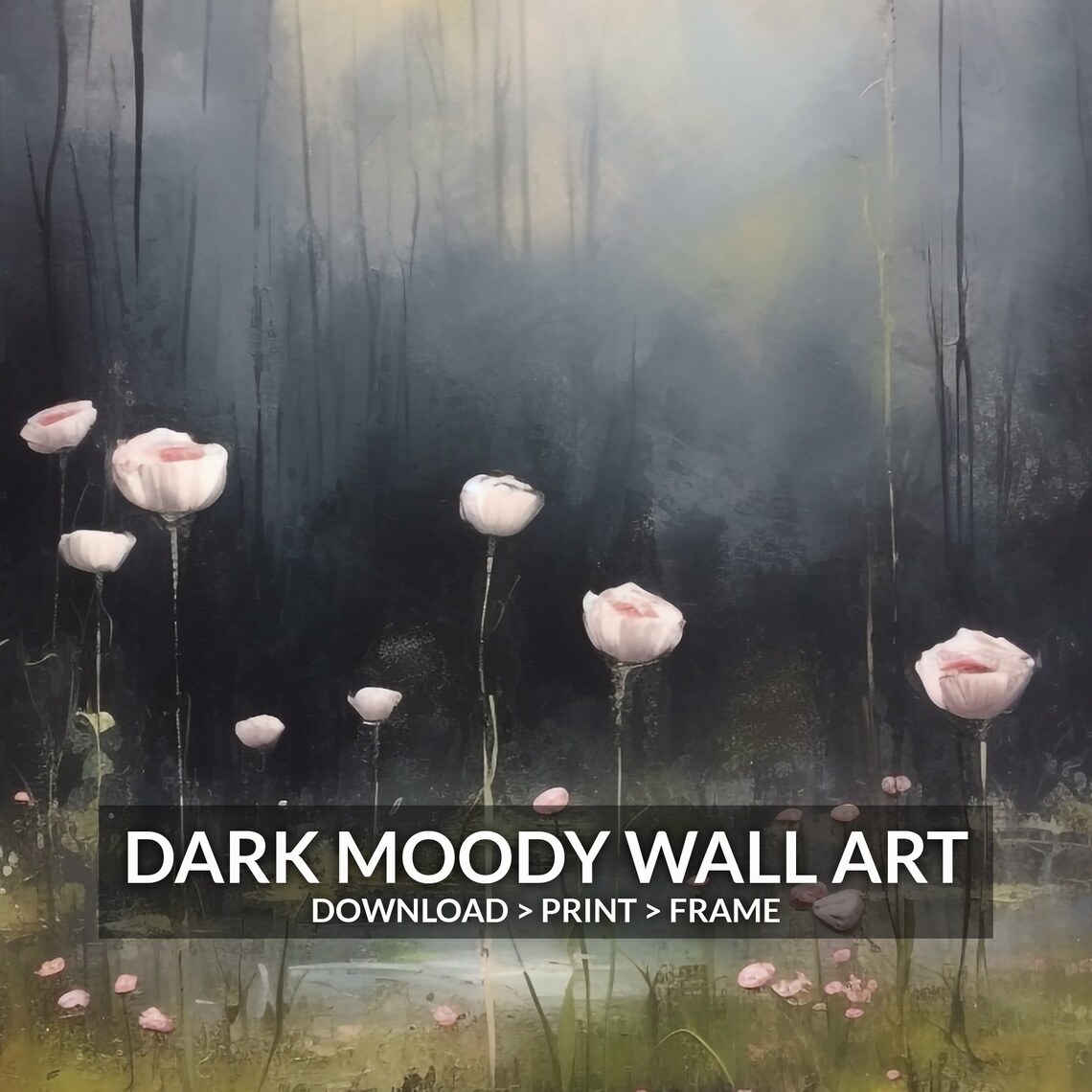 Moody Marsh Wildflowers Dark Water Night Garden Art Decor Poster - Image 6