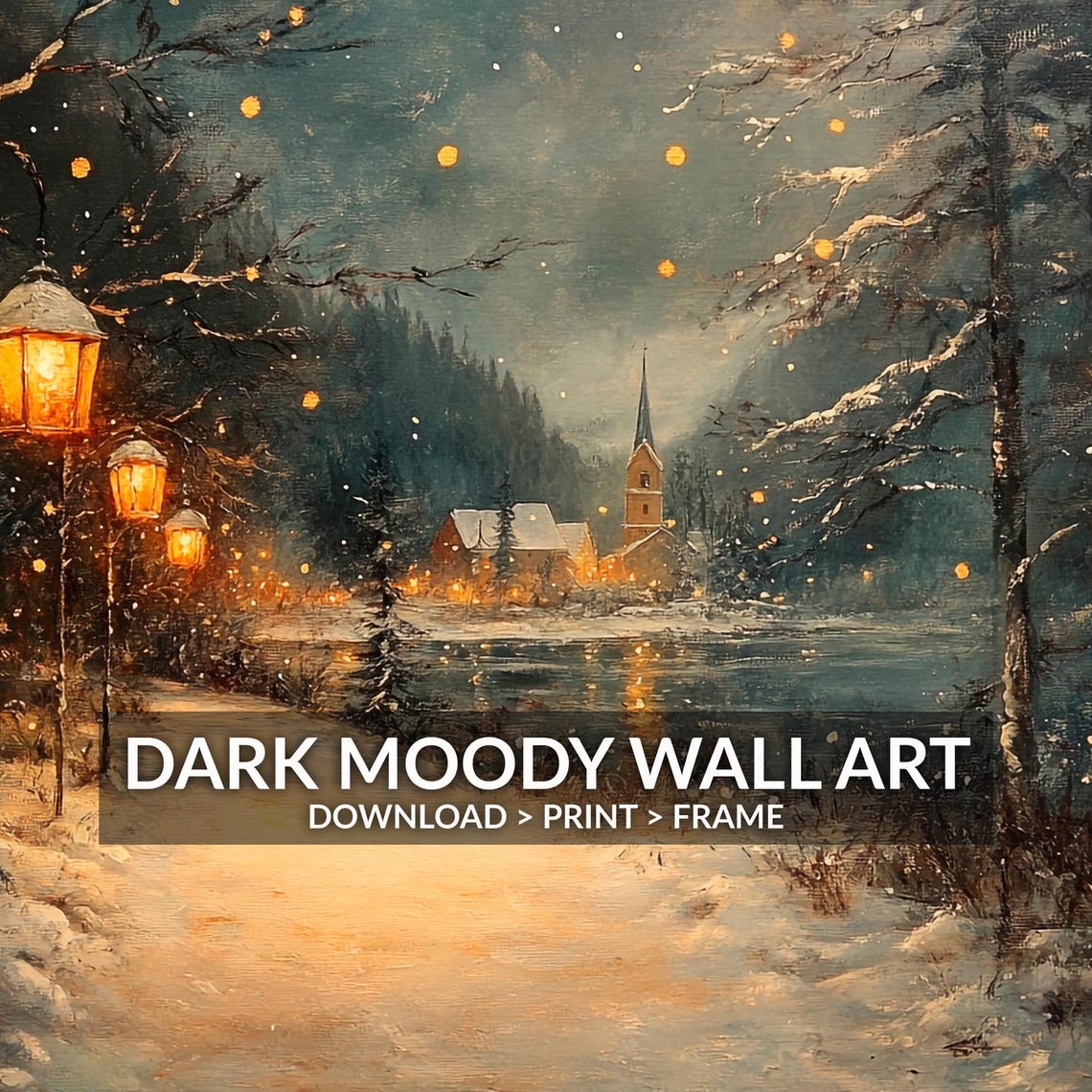 Snowy Lantern Path Silent Night Church Winter Landscape Poster - Image 6