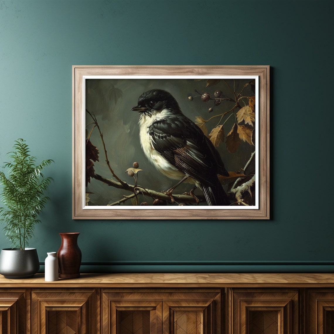 Dark Sparrow Painting Moody Rustic Bird Print Animal Art Black Background Art - Image 6