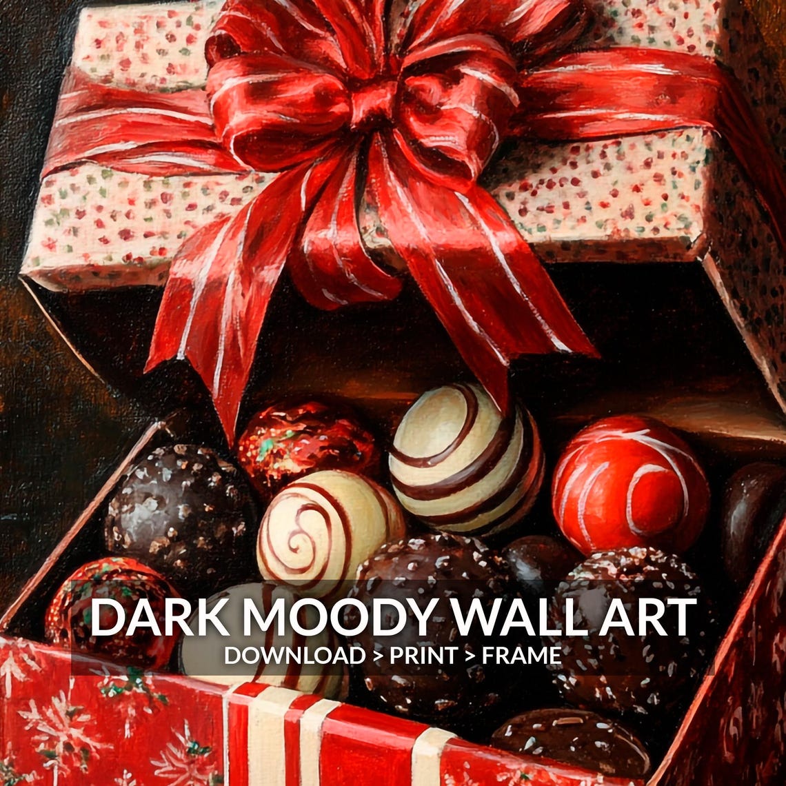 Christmas Chocolate Truffles Gift Box Red Bow Painting Poster - Image 6