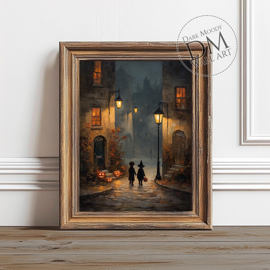 Halloween Street Witch Pumpkins Gothic Art Print