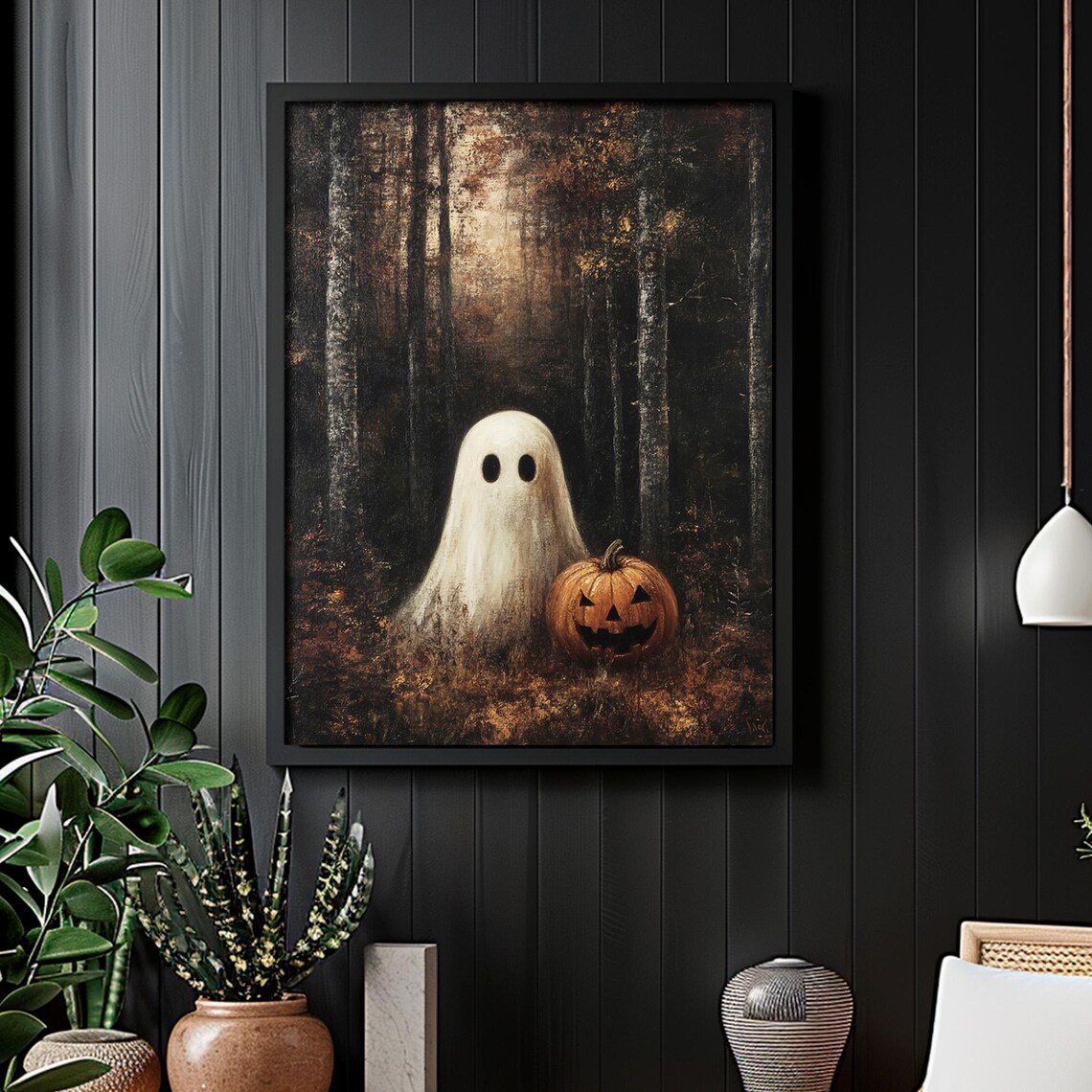Dark Forest With Ghosts, Vintage Halloween Art Print - Image 4