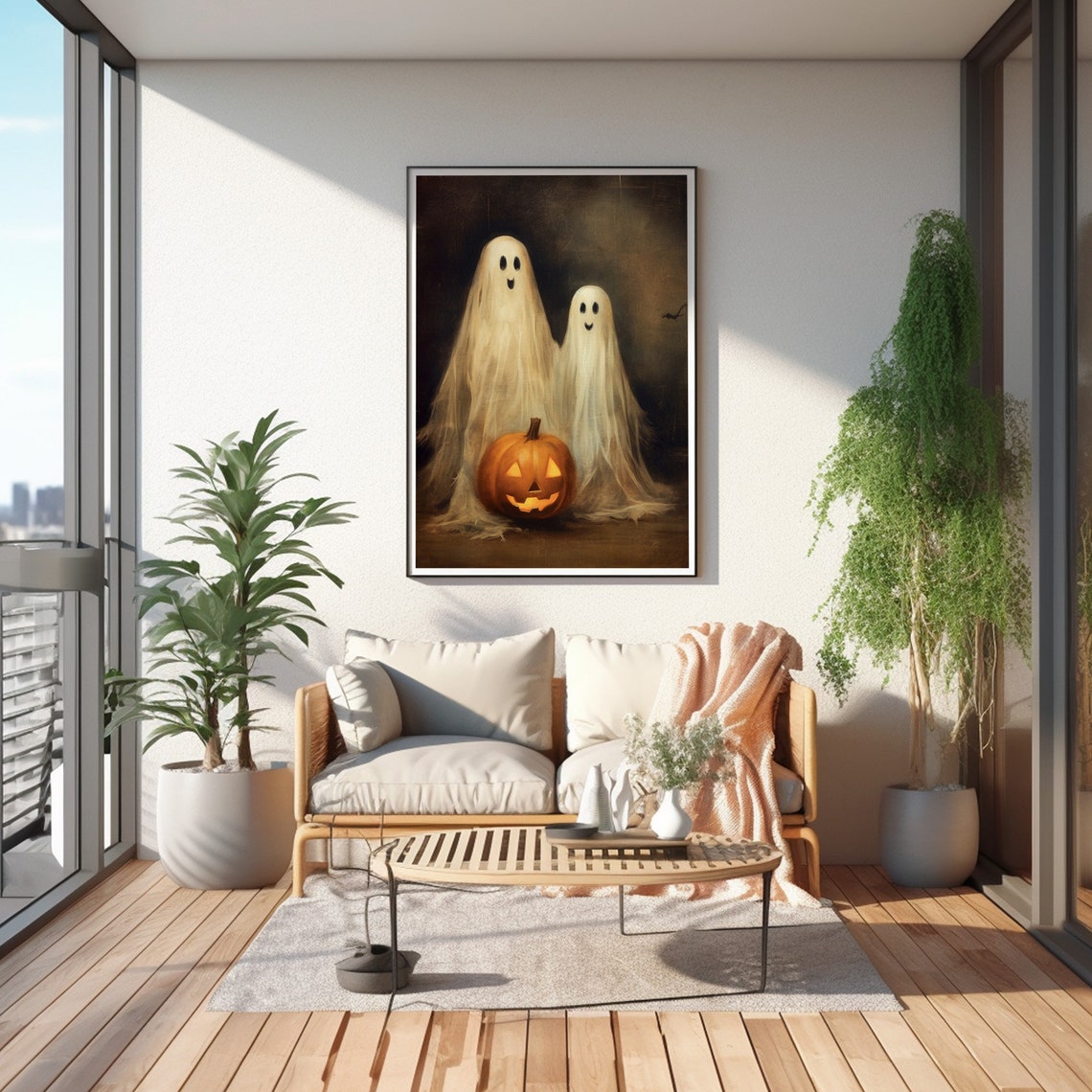 Cute Ghost Print Moody Haunted Halloween Art Gothic Ghost Couple Painting Decor - Image 5
