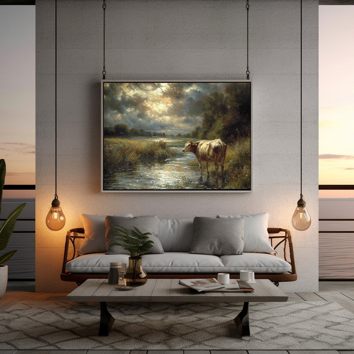 Cow Drinking Stream Dramatic Sky Vintage Farmhouse Animal Poster - Image 5