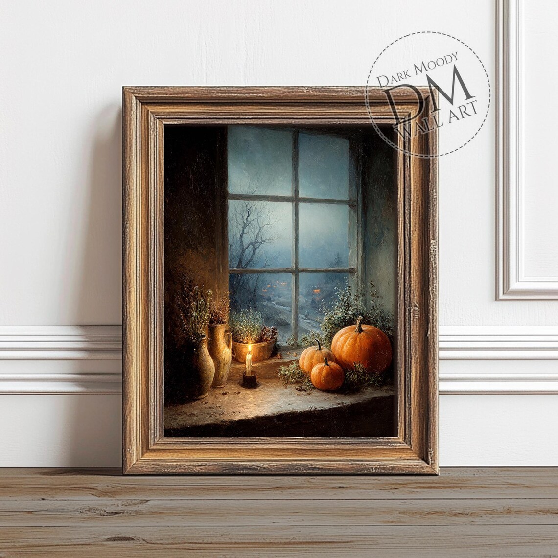 Pumpkin Window Wall Art Rustic Thanksgiving Harvest Print