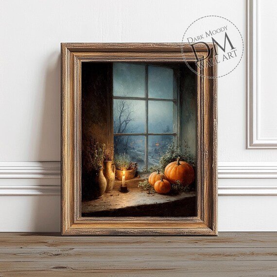Pumpkin Window Wall Art Rustic Thanksgiving Harvest Print