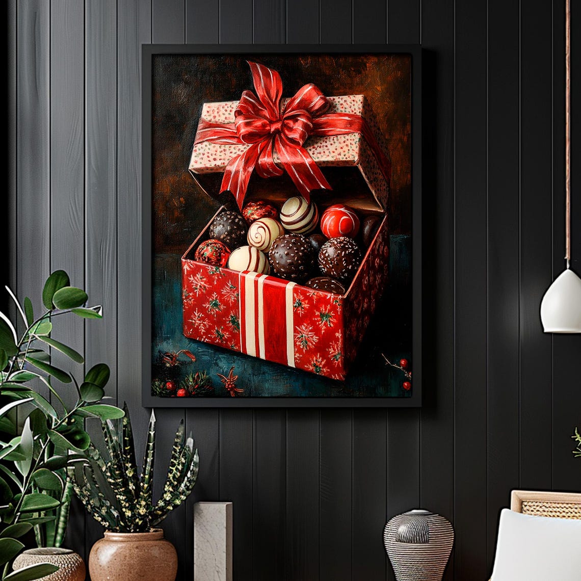 Christmas Chocolate Truffles Gift Box Red Bow Painting Poster - Image 4