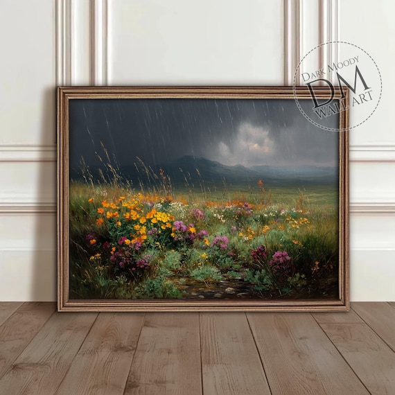 French Countryside Flowers Art Print, Mountain Landscape