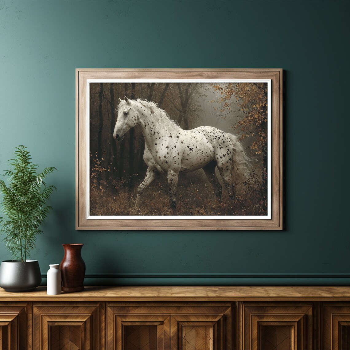 Appaloosa White Horse Moody Fall Landscape Art Print - Image 6