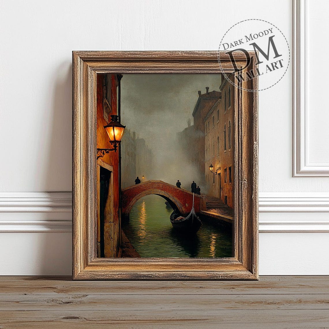 Misty Venice Canal Bridge Gondola Lamplight Night Scene Poster