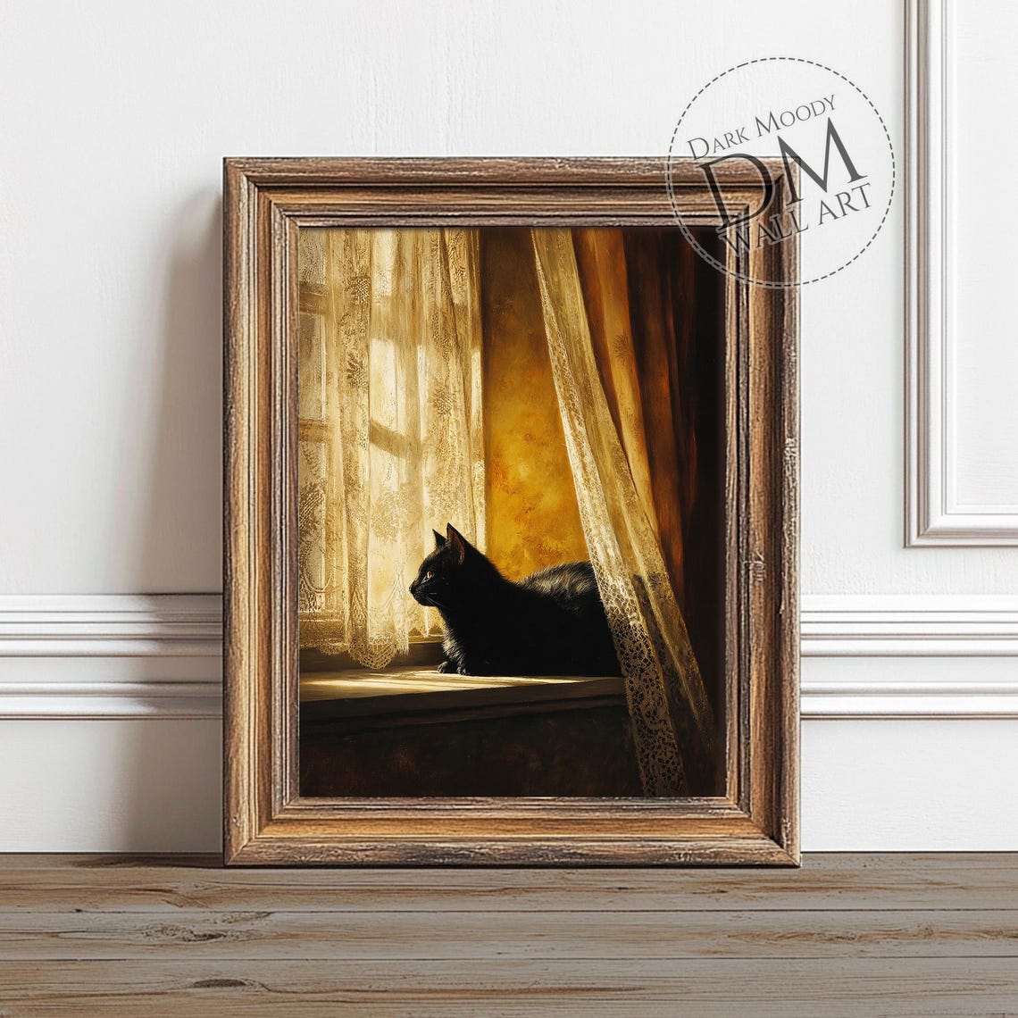 Black Cat By Window Wall Art Gothic Rustic Home Animal Print
