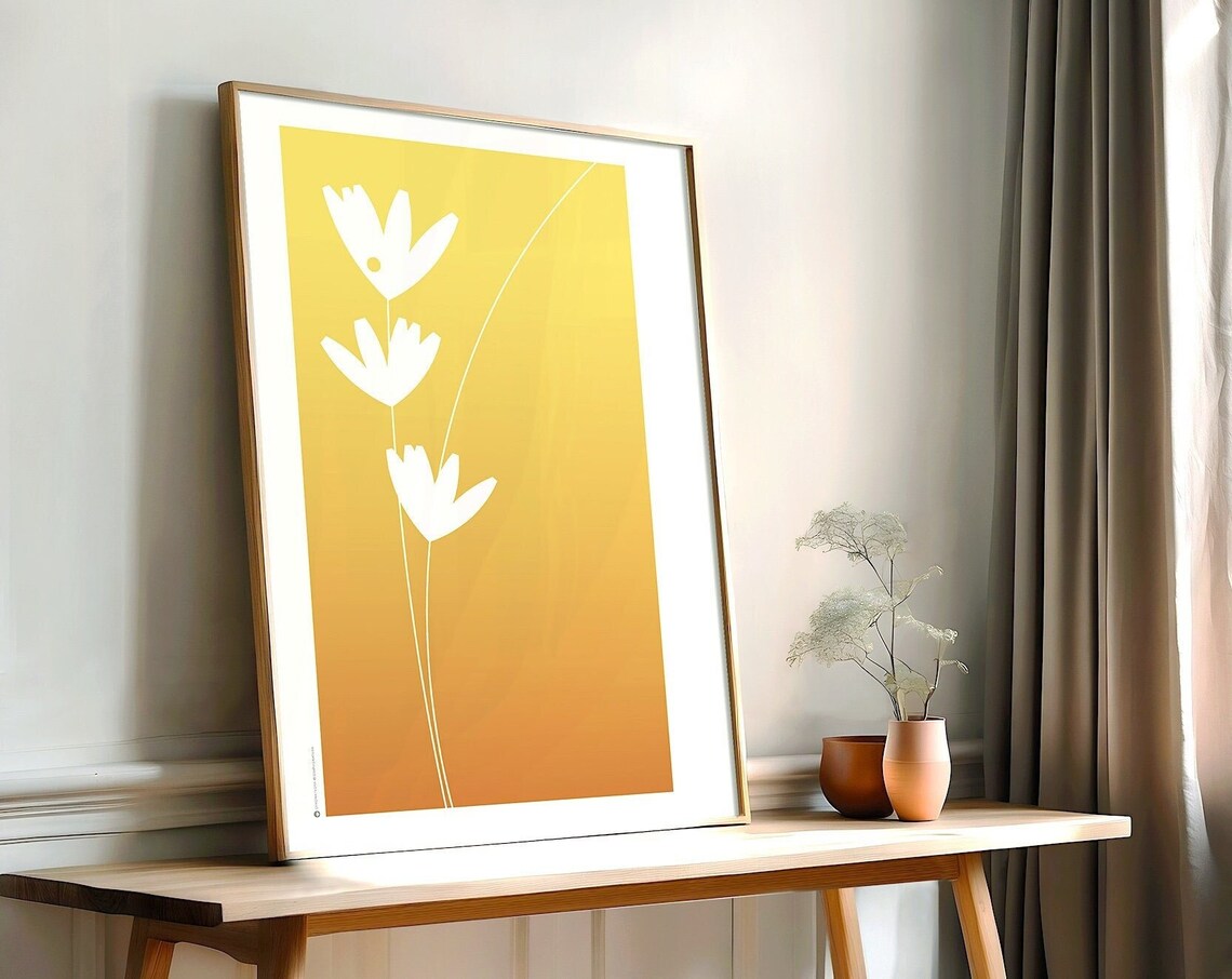 Golden Yellow Wildflower Poster White Blossoms Minimalist Art