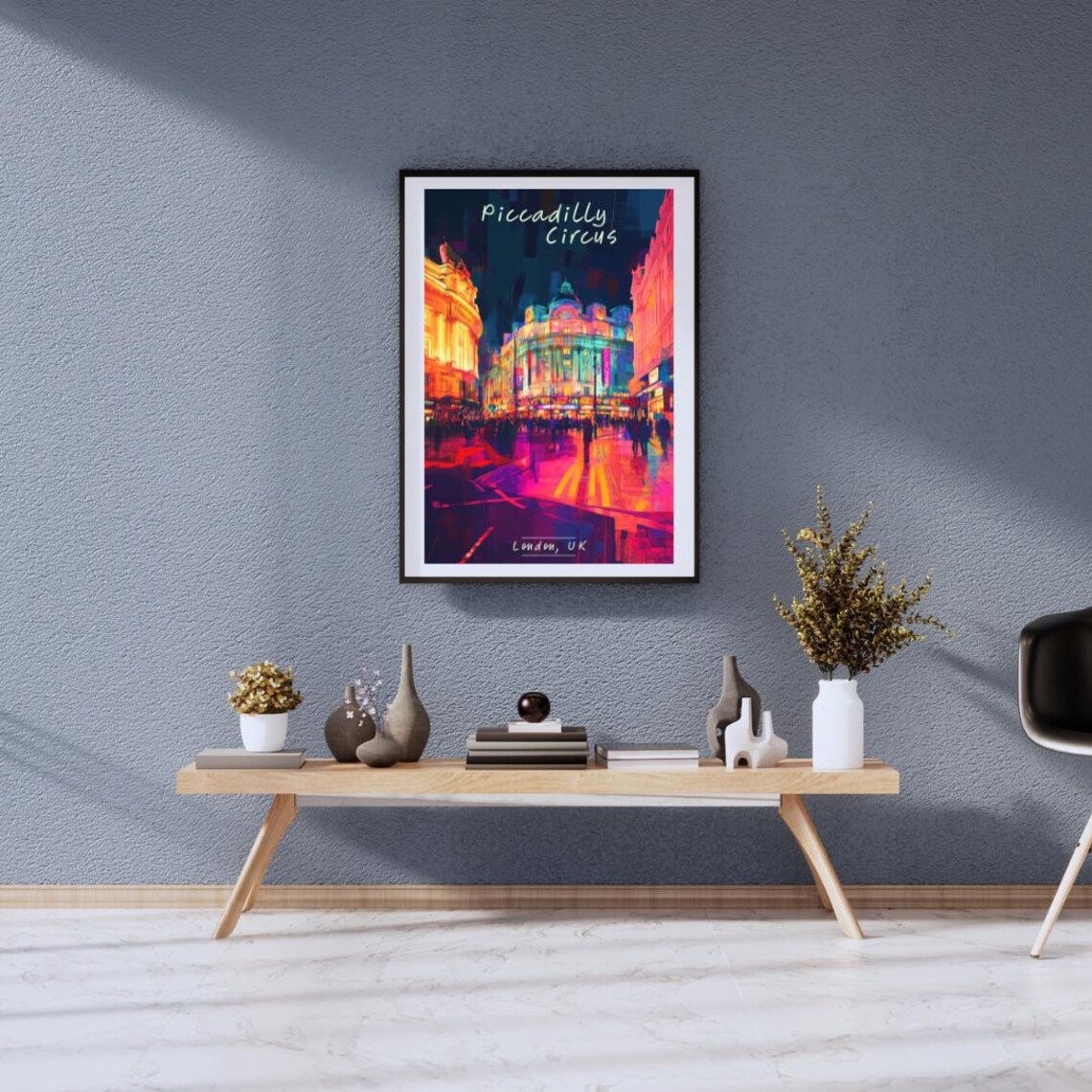 Vintage Piccadilly Circus London Neon Night Street Scene Poster - Image 2