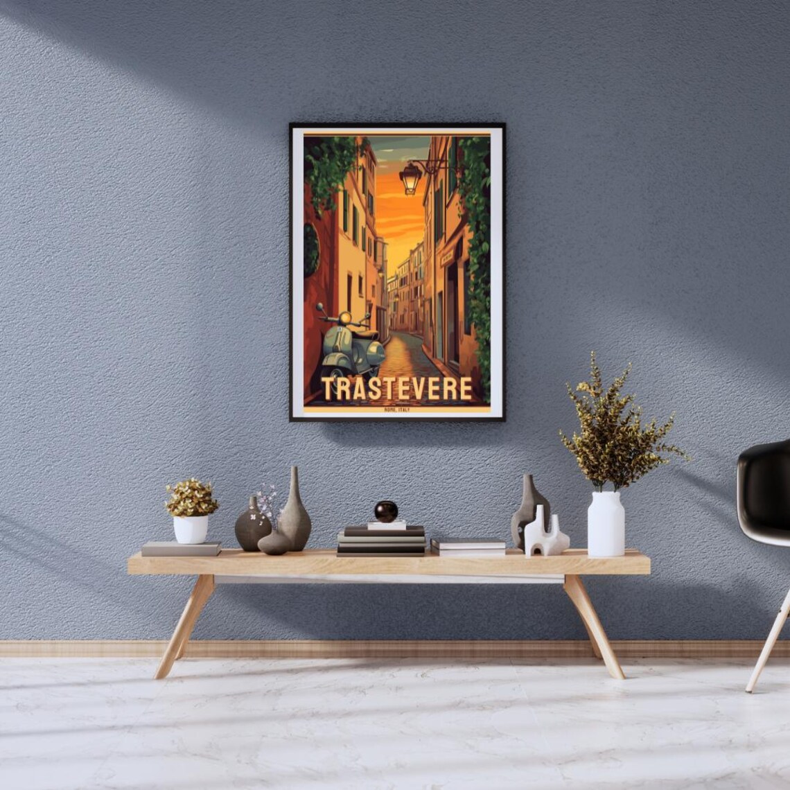 Vintage Trastevere Rome Italy Sunset Street Vespa Scooter Poster - Image 2