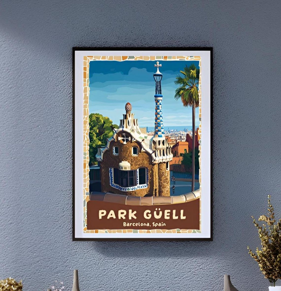 Vintage Park Guell Barcelona Gaudi Gingerbread House View Poster