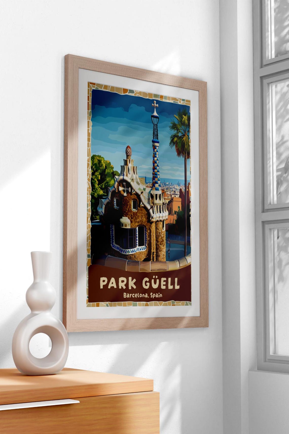 Vintage Park Guell Barcelona Gaudi Gingerbread House View Poster - Image 3