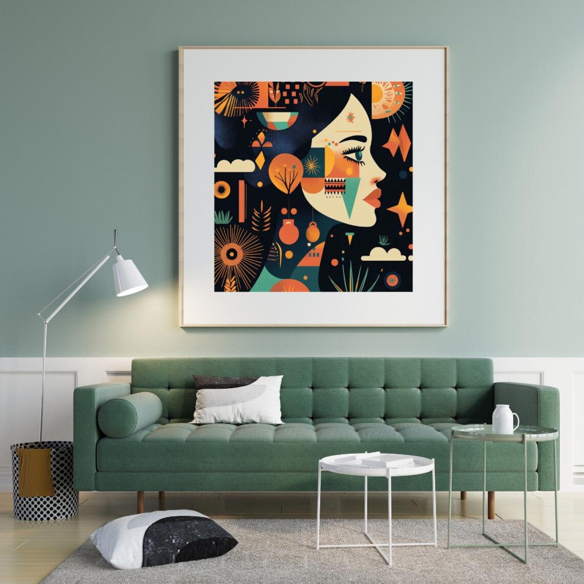 Modern Boho Abstract Woman Portrait, Geometric Design - Image 3