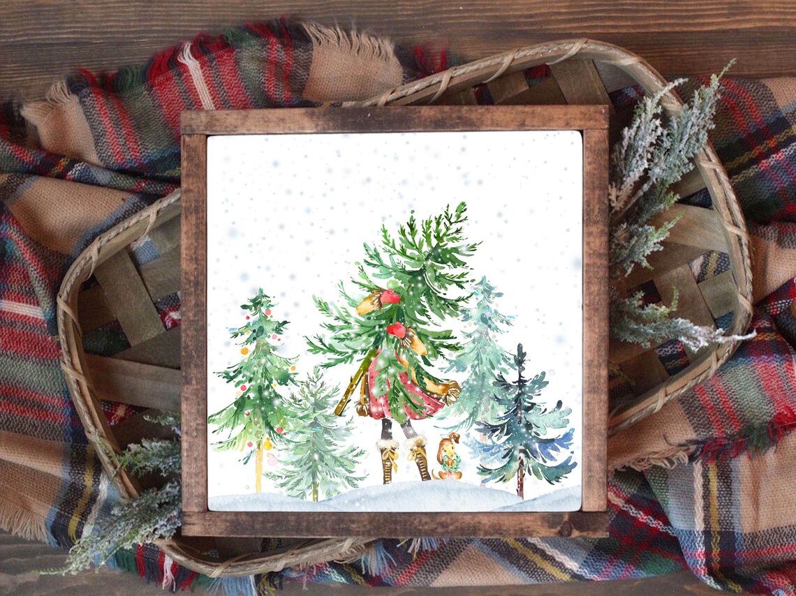 Girl Carrying Christmas Tree in Snowy Woods With Puppy Holiday Poster - Image 3