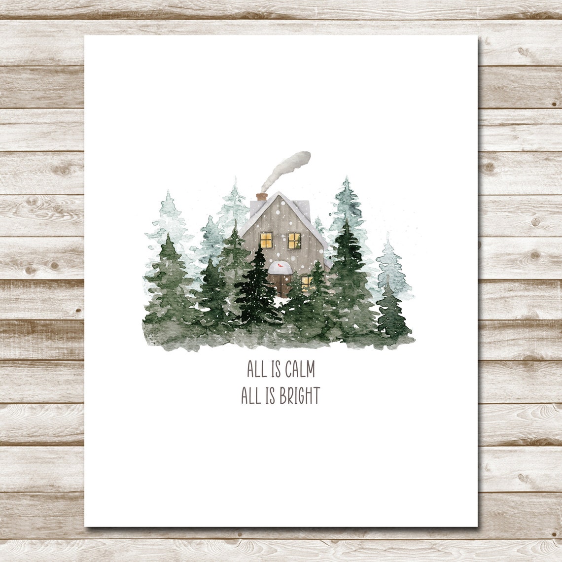 All Is Calm All Is Bright Christmas Hymn 5x7 8x10 11x14 16x20 Songs Of Christmas Wall Art Woodland Sign Winter Cabin Diy Decor - Image 4