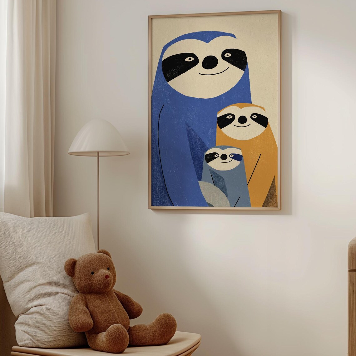 Sloth Family Scandinavian Nursery Decor Cozy Illustration Poster